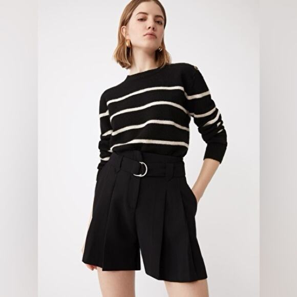 Suncoo Paris Benny High Waisted Belted Shorts - Black Size XSmall (T0) NEW - Picture 3 of 12